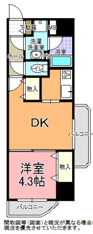 リバティ梅香(1DK/4階)の間取り写真