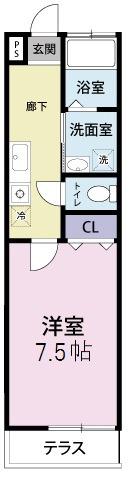 プランドール西大泉(1K/1階)の間取り写真