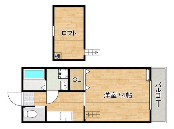 ベラミ唐原(1K/2階)の間取り写真