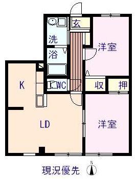 フォブール深坂(2LDK/2階)の間取り写真
