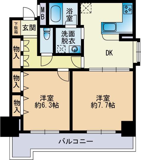 グランディール大濠(2DK/2階)の間取り写真
