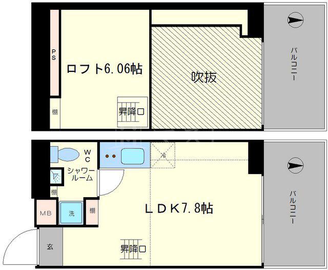 是空NAMBA NISHI(1DK/6階)の間取り写真