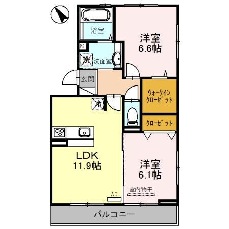 フィオーレ ヴェルテ 守山市阿村(2LDK/1階)の間取り写真