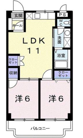ハッピーマウンテン(2LDK/2階)の間取り写真