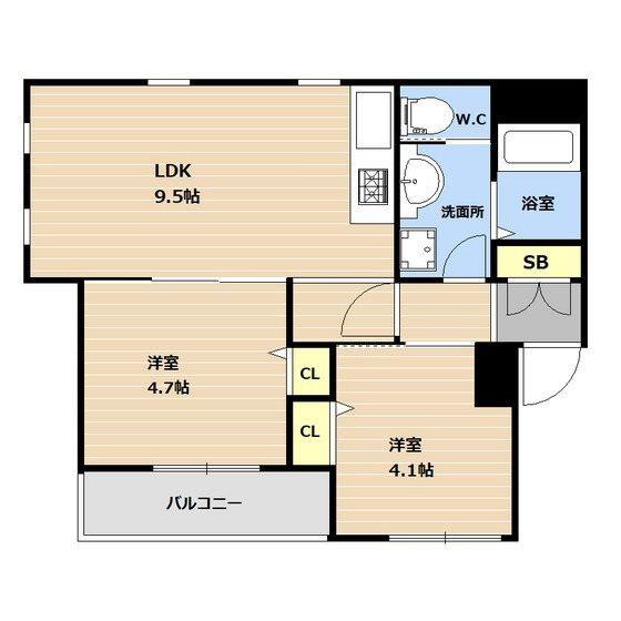 PLイーストFOMA平尾(2LDK/1階)の間取り写真