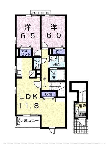ヴィラ ファインII(2LDK/2階)の間取り写真