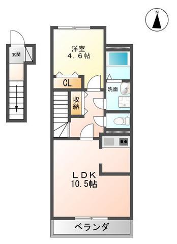 オアシス(1LDK/2階)の間取り写真