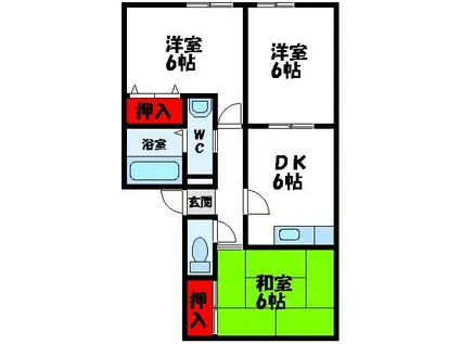 コーポカンセイ(3DK/2階)の間取り写真