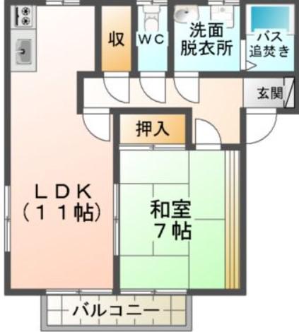 ミモレI(1LDK/2階)の間取り写真