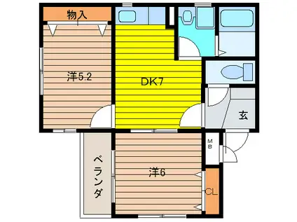 リバティヒルズ浅生II(2DK/3階)の間取り写真