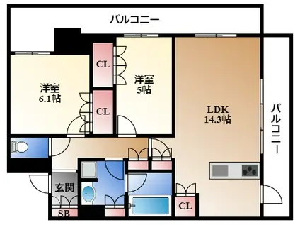 ローレルタワー名古屋栄(2LDK/3階)の間取り写真