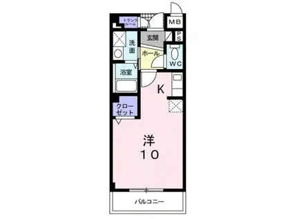 エステート・レイI(ワンルーム/2階)の間取り写真