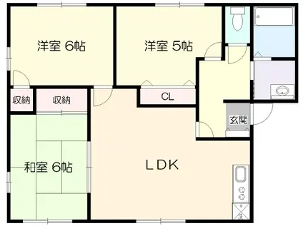 グリーンビレッジ天昌寺D棟(3LDK/2階)の間取り写真