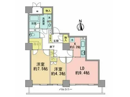 パークタワー台原(2LDK/3階)の間取り写真