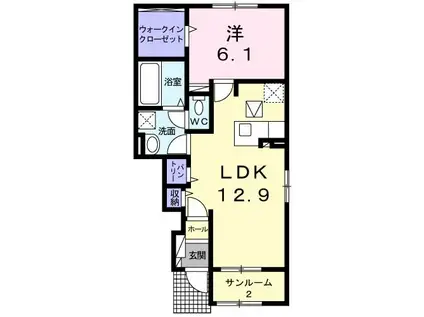 アドニスA(1LDK/1階)の間取り写真