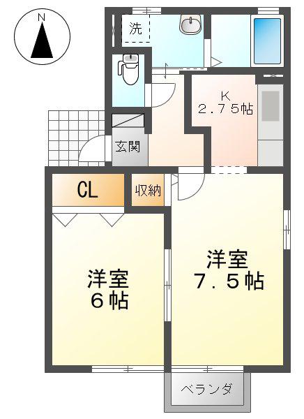 プチ・ヴィラージュD(1LDK/2階)の間取り写真