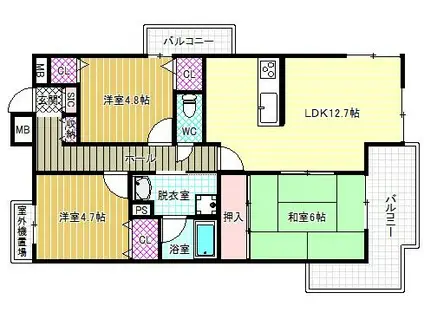 ローレルコート国分旭ヶ丘(3LDK/2階)の間取り写真