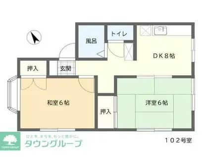 ドミールT・O(2DK/1階)の間取り写真