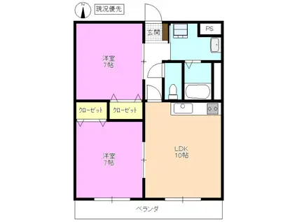 CANAL鎌田(2LDK/2階)の間取り写真