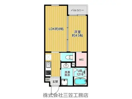 ネオスマート古川橋(1LDK/1階)の間取り写真