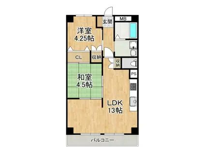 狭山ハウス2号館(2LDK/10階)の間取り写真