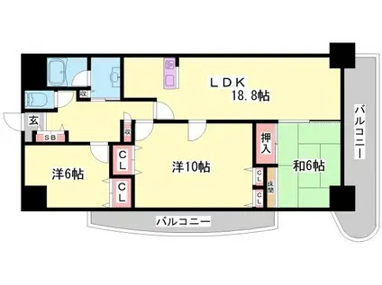 姫路甲丘アーバンコンフォート(3LDK/9階)の間取り写真