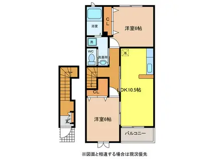 ルーラルKイースト(2LDK/2階)の間取り写真