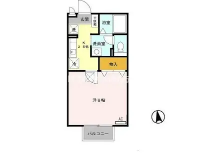 ピュアライフA棟(1K/2階)の間取り写真