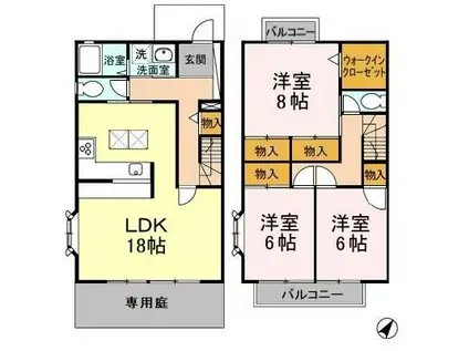 ラヴェニュA(3LDK/1階)の間取り写真