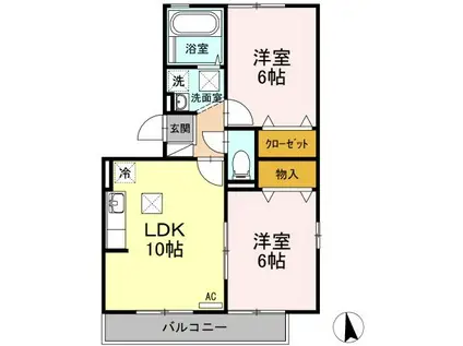 サウスサイド・テラス(2LDK/1階)の間取り写真