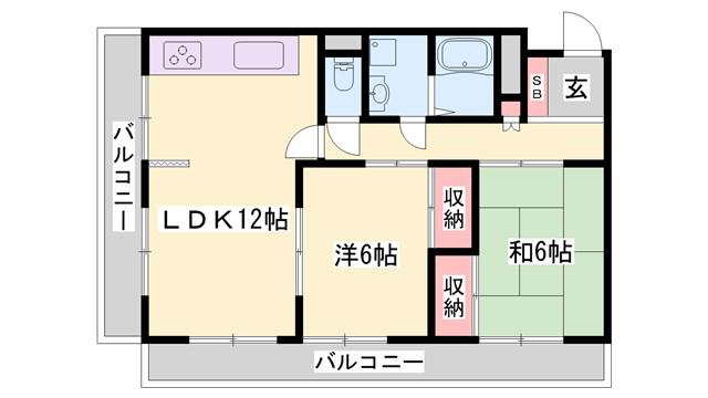 コーポ龍野(2LDK/3階)の間取り写真