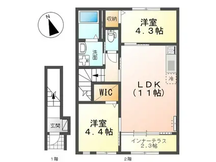 ラ メゾンあけぼのII(2LDK/2階)の間取り写真