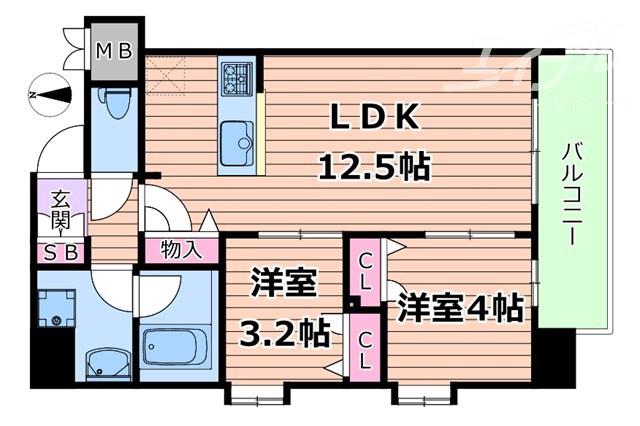 ルフォンプログレ南森町(2LDK/7階)の間取り写真