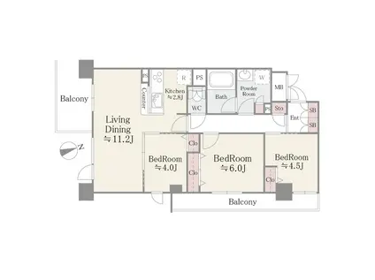 ベルヴュコート津田沼(3LDK/6階)の間取り写真