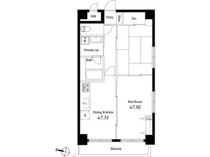 カスタリア新宿7丁目(2DK/4階)の間取り写真