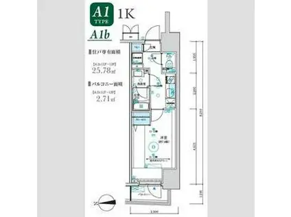 マキシヴ八王子トレ(1K/11階)の間取り写真