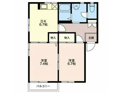 ぴゅあぐりーんべーるC(2DK/2階)の間取り写真