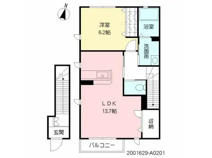ハナエール C棟(1LDK/2階)の間取り写真