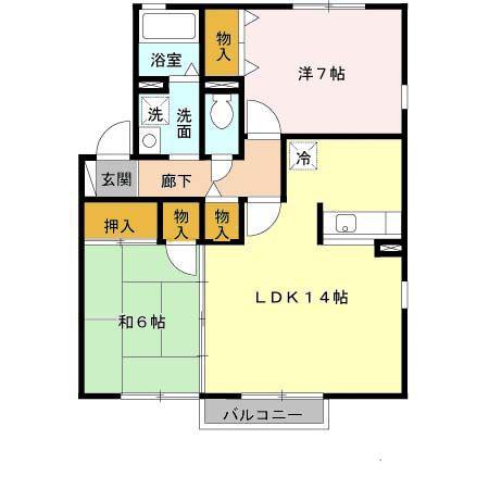カンパーニュ黒岡A棟(2LDK/2階)の間取り写真