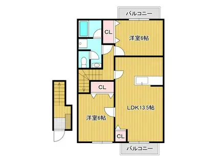ヨーロピアンシャレ―芝A(2LDK/2階)の間取り写真