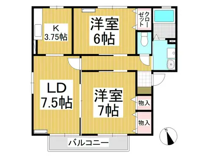 セジュール上田(2LDK/2階)の間取り写真