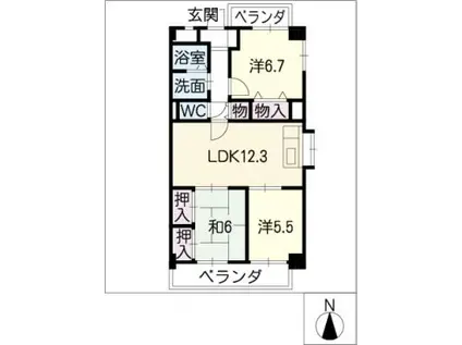 プレシオン猫洞(3LDK/2階)の間取り写真