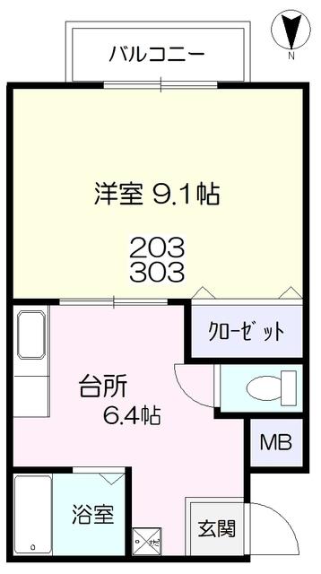 稲荷ヴィレッジ(1DK/2階)の間取り写真