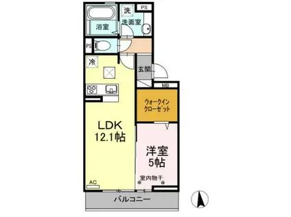 ＪＲ日豊本線 大在駅 徒歩17分 3階建 築7年(1LDK/1階)の間取り写真