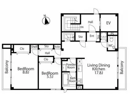 キーパーズ六本木(2LDK/3階)の間取り写真