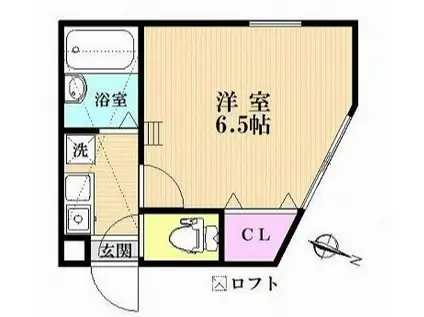 ロッシェル北里Ⅰ号棟(1K/2階)の間取り写真