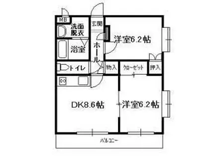 グランドールT(2DK/2階)の間取り写真