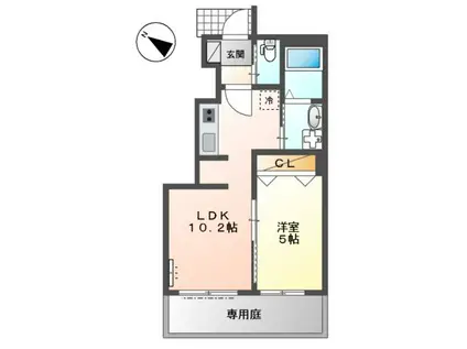 WALL ROSE(1LDK/1階)の間取り写真