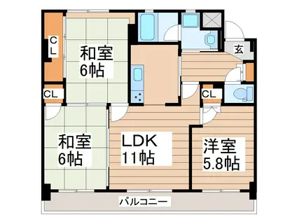 コーポウィスタリアII(3LDK/4階)の間取り写真