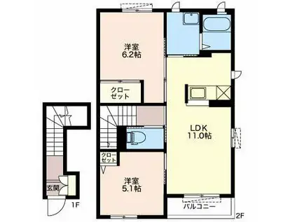 大坪ハイツ(2LDK/2階)の間取り写真
